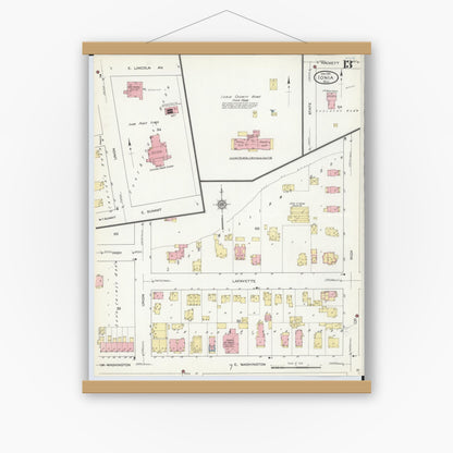 Old map wall art mockup — magnetic wood frame on white wall — Sanborn Fire Insurance Map from Ionia, Ionia County, Michigan (1914), Sheet #0013