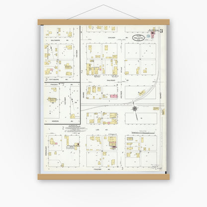 Old map wall art mockup — magnetic wood frame on white wall — Sanborn Fire Insurance Map from Holgate, Henry County, Ohio (1910), Sheet #0003