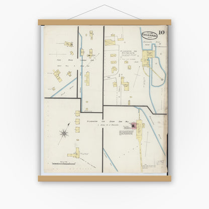Old map wall art mockup — magnetic wood frame on white wall — Sanborn Fire Insurance Map from Escanaba, Delta County, Michigan (1888), Sheet #0010