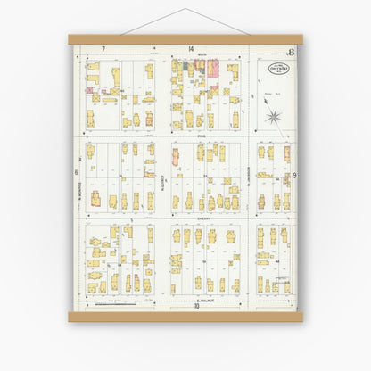 Old map wall art mockup — magnetic wood frame on white wall — Sanborn Fire Insurance Map from Green Bay, Brown County, Wisconsin (1900), Sheet #0008