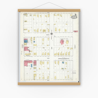 Old map wall art mockup — magnetic wood frame on white wall — Sanborn Fire Insurance Map from Pellston, Emmet County, Michigan (1917), Sheet #0003