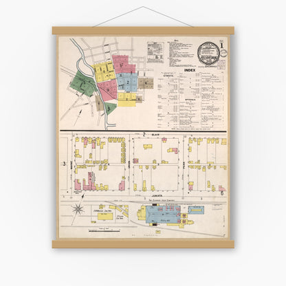 Old map wall art mockup — magnetic wood frame on white wall — Sanborn Fire Insurance Map from Hollidaysburg, Blair County, Pennsylvania (1901), Sheet #0001