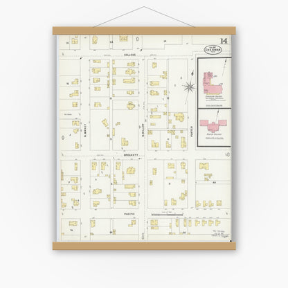 Old map wall art mockup — magnetic wood frame on white wall — Sanborn Fire Insurance Map from Sherman, Grayson County, Texas (1897), Sheet #0014
