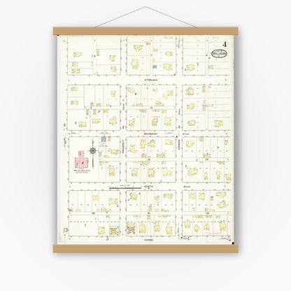 Old map wall art mockup — magnetic wood frame on white wall — Sanborn Fire Insurance Map from Malvern, Mills County, Iowa (1914), Sheet #0004