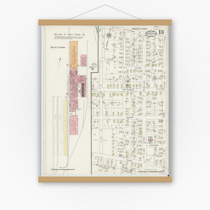 Old map wall art mockup — magnetic wood frame on white wall — Sanborn Fire Insurance Map from Decatur, Adams County, Indiana (1914), Sheet #0013