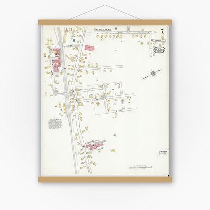 Old map wall art mockup — magnetic wood frame on white wall — Sanborn Fire Insurance Map from Orange, Franklin County, Massachusetts (1917), Sheet #0007