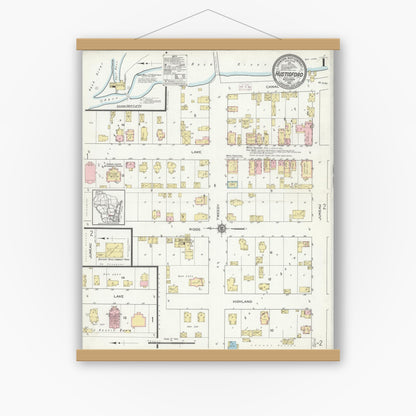 Old map wall art mockup — magnetic wood frame on white wall — Sanborn Fire Insurance Map from Hustisford, Dodge County, Wisconsin (1914) - Complete Map Set
