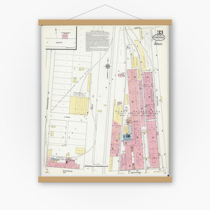 Old map wall art mockup — magnetic wood frame on white wall — Sanborn Fire Insurance Map from Kankakee, Kankakee County, Illinois (1914), Sheet #0033