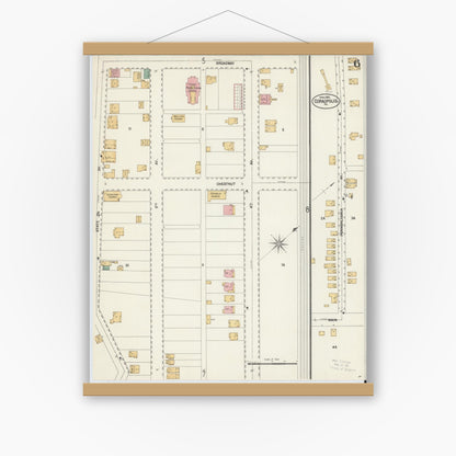 Old map wall art mockup — magnetic wood frame on white wall — Sanborn Fire Insurance Map from Coraopolis, Allegheny County, Pennsylvania (1902), Sheet #0006