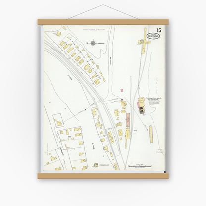 Old map wall art mockup — magnetic wood frame on white wall — Sanborn Fire Insurance Map from Ishpeming, Marquette County, Michigan (1917), Sheet #0015