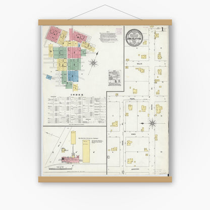 Old map wall art mockup — magnetic wood frame on white wall — Sanborn Fire Insurance Map from Van Alstyne, Grayson County, Texas (1907) - Complete Map Set