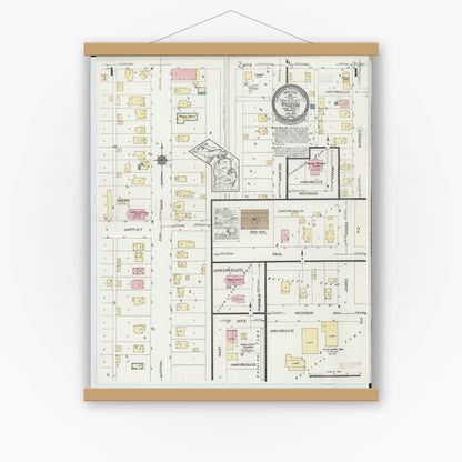 Old map wall art mockup — magnetic wood frame on white wall — Sanborn Fire Insurance Map from Pigeon, Huron County, Michigan (1924) - Complete Map Set
