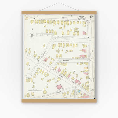 Old map wall art mockup — magnetic wood frame on white wall — Sanborn Fire Insurance Map from Little Falls, Herkimer County, New York (1897), Sheet #0010