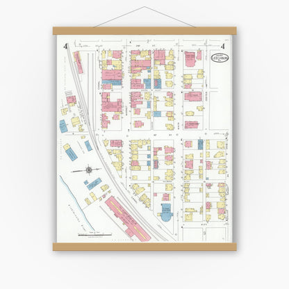 Old map wall art mockup — magnetic wood frame on white wall — Sanborn Fire Insurance Map from Leechburg, Armstrong County, Pennsylvania (1927), Sheet #0004