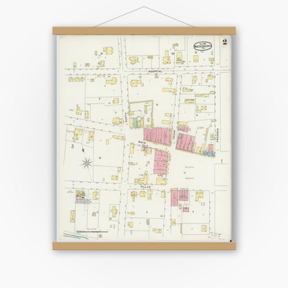 Old map wall art mockup — magnetic wood frame on white wall — Sanborn Fire Insurance Map from Nacogdoches, Nacogdoches County, Texas (1896), Sheet #0002
