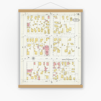 Old map wall art mockup — magnetic wood frame on white wall — Sanborn Fire Insurance Map from Wilmington, New Hanover County, North Carolina (1904), Sheet #0009
