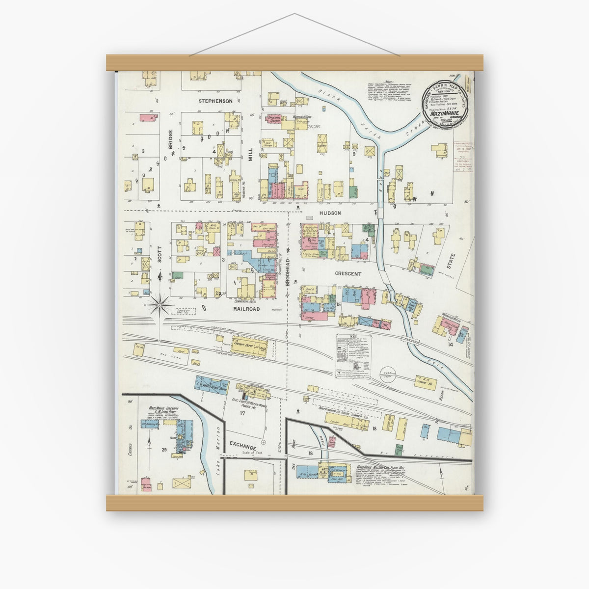 Old map wall art mockup — magnetic wood frame on white wall — Sanborn Fire Insurance Map from Mazomanie, Dane County, Wisconsin (1899), Sheet #0001