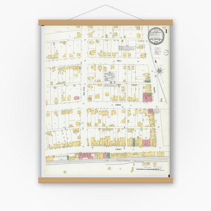 Old map wall art mockup — magnetic wood frame on white wall — Sanborn Fire Insurance Map from New Straitsville, Perry County, Ohio (1901) - Complete Map Set