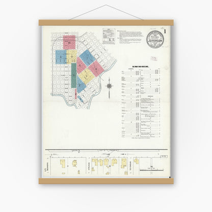 Old map wall art mockup — magnetic wood frame on white wall — Sanborn Fire Insurance Map from Jefferson, Marion County, Texas (1911) - Complete Map Set