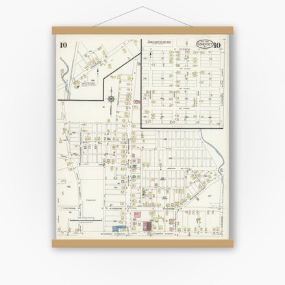 Old map wall art mockup — magnetic wood frame on white wall — Sanborn Fire Insurance Map from Somerset, Somerset County, Pennsylvania (1924), Sheet #0010