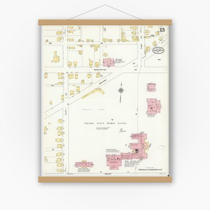 Old map wall art mockup — magnetic wood frame on white wall — Sanborn Fire Insurance Map from Indiana, Indiana County, Pennsylvania (1910), Sheet #0013