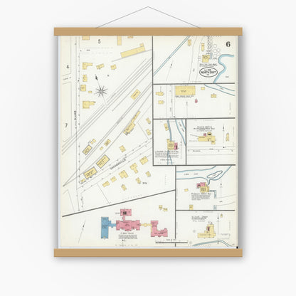 Old map wall art mockup — magnetic wood frame on white wall — Sanborn Fire Insurance Map from North East, Erie County, Pennsylvania (1905), Sheet #0006