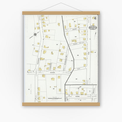 Old map wall art mockup — magnetic wood frame on white wall — Sanborn Fire Insurance Map from Manchester, Essex County, Massachusetts (1921), Sheet #0006