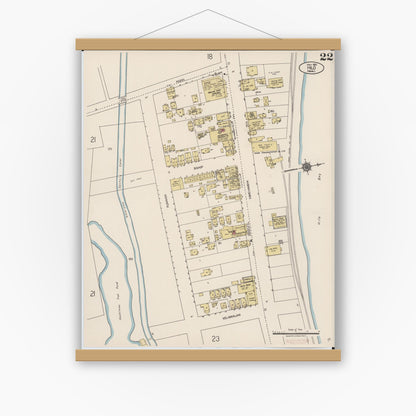 Old map wall art mockup — magnetic wood frame on white wall — Sanborn Fire Insurance Map from Hilo, Hawaii County, Hawaii (1921), Sheet #0022