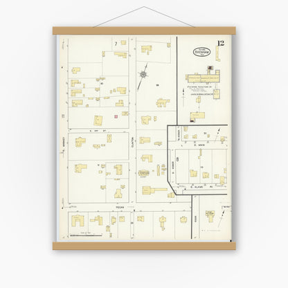 Old map wall art mockup — magnetic wood frame on white wall — Sanborn Fire Insurance Map from Brenham, Washington County, Texas (1912), Sheet #0012