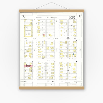 Old map wall art mockup — magnetic wood frame on white wall — Sanborn Fire Insurance Map from Atlantic, Cass County, Iowa (1923), Sheet #0006