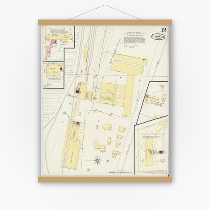 Old map wall art mockup — magnetic wood frame on white wall — Sanborn Fire Insurance Map from Texarkana, Bowie County, Texas (1896), Sheet #0012