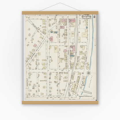 Old map wall art mockup — magnetic wood frame on white wall — Sanborn Fire Insurance Map from Emlenton, Venango County, Pennsylvania (1886), Sheet #0002