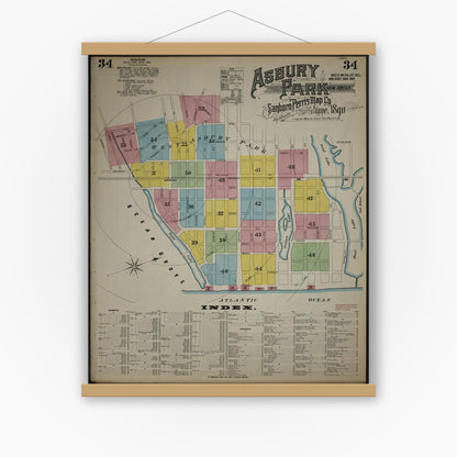 Old map wall art mockup — magnetic wood frame on white wall — Sanborn Fire Insurance Map from New Jersey Coast, New Jersey Coast, New Jersey (1890), Sheet #0034