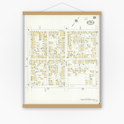 Old map wall art mockup — magnetic wood frame on white wall — Sanborn Fire Insurance Map from Key West, Monroe County, Florida (1912), Sheet #0019
