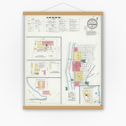 Old map wall art mockup — magnetic wood frame on white wall — Sanborn Fire Insurance Map from Catasauqua, Lehigh County, Pennsylvania (1902) - Complete Map Set