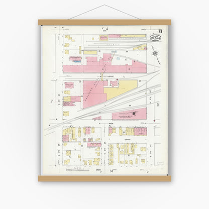 Old map wall art mockup — magnetic wood frame on white wall — Sanborn Fire Insurance Map from De Kalb, De Kalb County, Illinois (1912), Sheet #0008