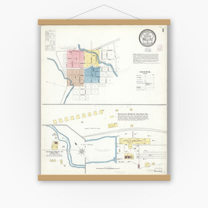 Old map wall art mockup — magnetic wood frame on white wall — Sanborn Fire Insurance Map from Willits, Mendocino County, California (1903) - Complete Map Set