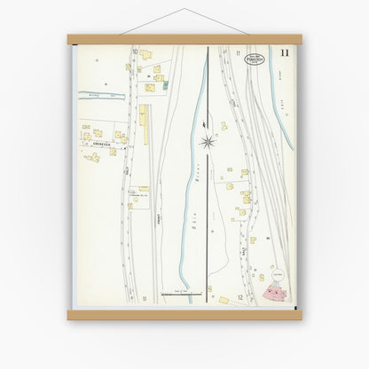 Old map wall art mockup — magnetic wood frame on white wall — Sanborn Fire Insurance Map from Pomeroy, Meigs County, Ohio (1908), Sheet #0011