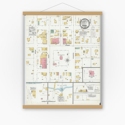 Old map wall art mockup — magnetic wood frame on white wall — Sanborn Fire Insurance Map from Ozark, Christian County, Missouri (1900), Sheet #0001