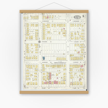 Old map wall art mockup — magnetic wood frame on white wall — Sanborn Fire Insurance Map from Barberton, Summit County, Ohio (1916), Sheet #0005