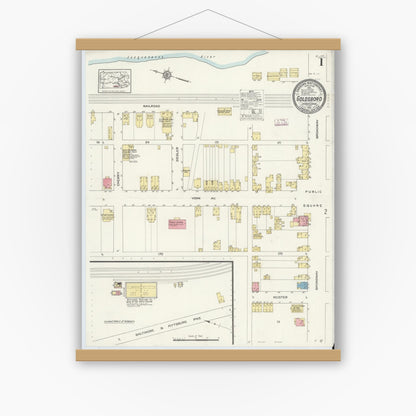Old map wall art mockup — magnetic wood frame on white wall — Sanborn Fire Insurance Map from Goldsboro, York County, Pennsylvania (1913), Sheet #0001