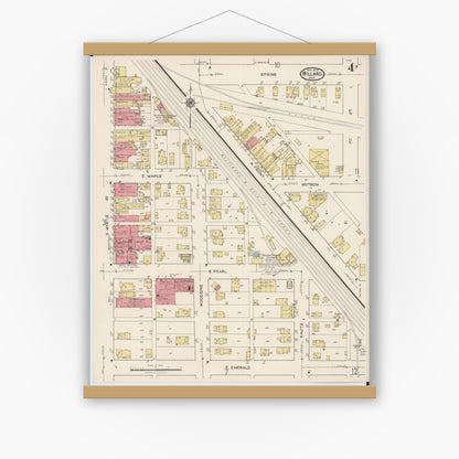 Old map wall art mockup — magnetic wood frame on white wall — Sanborn Fire Insurance Map from Willard, Huron County, Ohio (1922), Sheet #0004