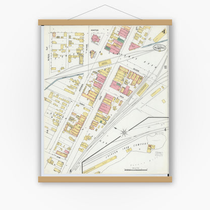 Old map wall art mockup — magnetic wood frame on white wall — Sanborn Fire Insurance Map from Negaunee, Marquette County, Michigan (1902), Sheet #0004