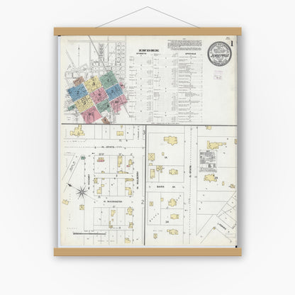 Old map wall art mockup — magnetic wood frame on white wall — Sanborn Fire Insurance Map from Jerseyville, Jersey County, Illinois (1906) - Complete Map Set