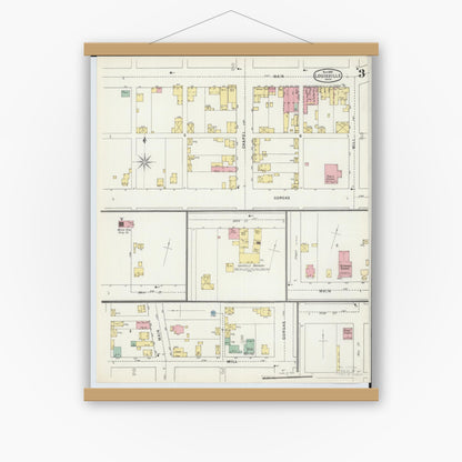 Old map wall art mockup — magnetic wood frame on white wall — Sanborn Fire Insurance Map from Louisville, Stark County, Ohio (1895), Sheet #0003