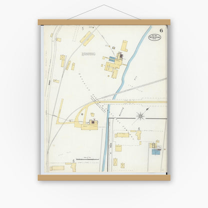 Old map wall art mockup — magnetic wood frame on white wall — Sanborn Fire Insurance Map from Munising, Alger County, Michigan (1906), Sheet #0006