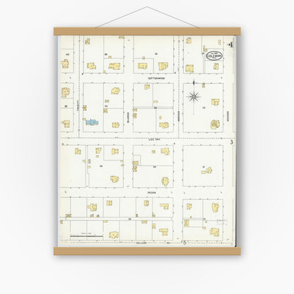 Old map wall art mockup — magnetic wood frame on white wall — Sanborn Fire Insurance Map from Coleman, Coleman County, Texas (1904), Sheet #0004