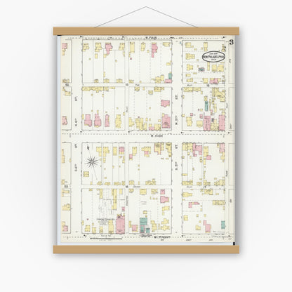 Old map wall art mockup — magnetic wood frame on white wall — Sanborn Fire Insurance Map from New Philadelphia, Tuscarawas County, Ohio (1892), Sheet #0003