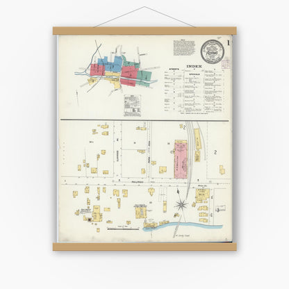 Old map wall art mockup — magnetic wood frame on white wall — Sanborn Fire Insurance Map from Adams, Jefferson County, New York (1906) - Complete Map Set