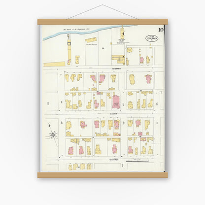 Old map wall art mockup — magnetic wood frame on white wall — Sanborn Fire Insurance Map from Lock Haven, Clinton County, Pennsylvania (1906), Sheet #0010